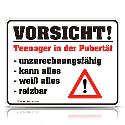 Fun Schild, Blechschild Alu geprägt + bedruckt Spruch /NEU/ Vorsicht Teenager ! von Geile-Fun-T-Shirts