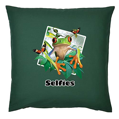 Geile-Fun-T-Shirts Originelle Zierkissen - Selfie Frosch - Sofakissen Deko-Kissen Kuschelkissen grün 40 x 40 cm Geschenk lustig Bedruckt von Geile-Fun-T-Shirts