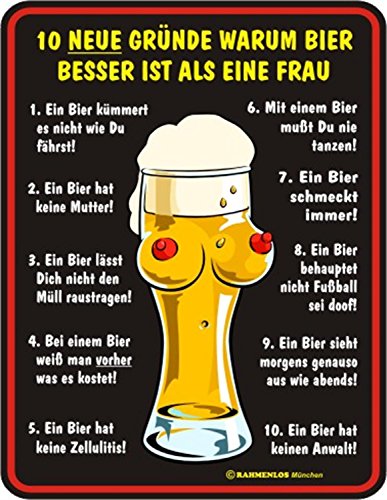 Schild Fun Türschild, Blechschild Alu geprägt + bedruckt Spruch /NEU/ Bier besser als Frau ! von Geile-Fun-T-Shirts