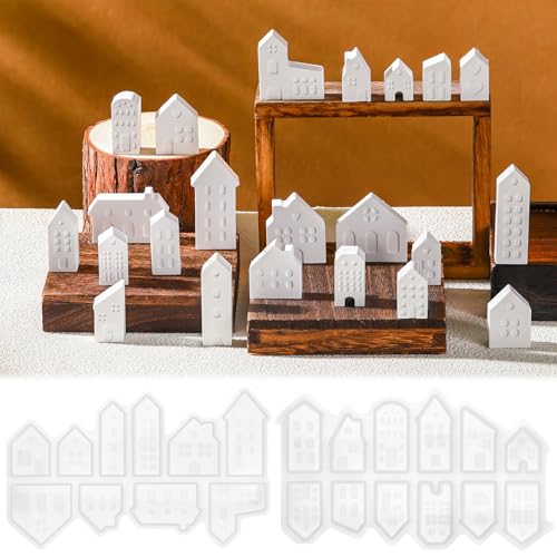 Geiserailie 2 Stück Silikonformen Gießformen Weihnachten 3D Weihnachten Kerzenhalter Silikonform Häuser Silikonformen Gießformen für Gips Kerzen DIY von Geiserailie
