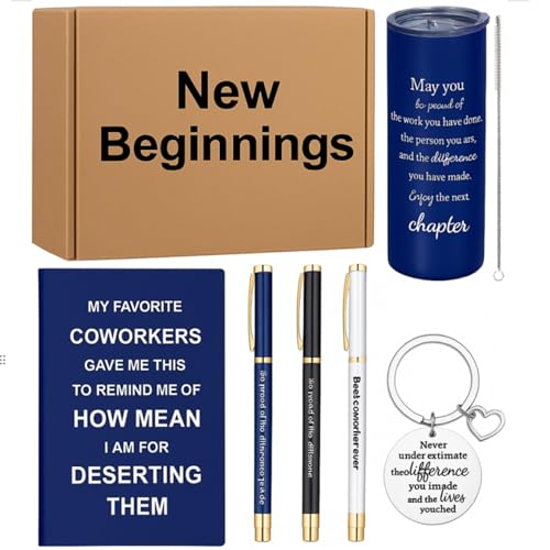 Geiserailie 7 Pcs Farewell Gift for Coworkers Set Coworker Leaving Gifts Include 20 oz Tumbler Notebook 3 Pens and Keychains Goodbye Basket for Coworker Women Manager Boss Teacher Employee(Dark Blue) von Geiserailie
