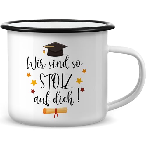 Geiserailie Geschenk zur Bestandenen Prüfung Emaille Tasse zum Abschluss Emaille Becher Wir Sind Stolz auf Dich Geschenk zum Abschluss Schulabschluss Absolvent Abitur ABI 2025 von Geiserailie