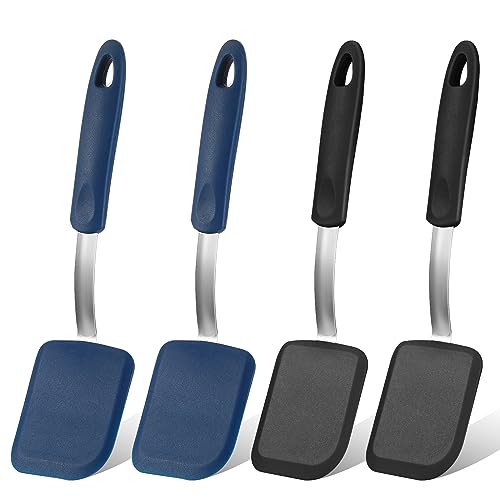 Gejoy 4 Stück Silikon Cookie Spatel Turner Mini Brownie Spatel Flexible Silikon Spatel Antihaft-Kochgeschirr Hitzebeständig Keine Kratzer Flipper Backutensilien für Ei Pfannkuchen (Blau, Grau) von Gejoy