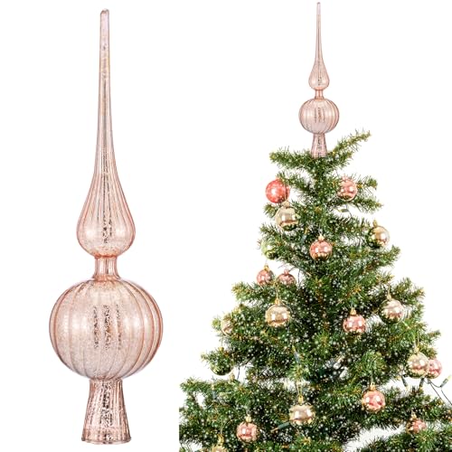 Gejoy Weihnachtsbaumspitze aus Quecksilber-Glas, Vintage-Stil, kugelförmig, Mitte des Jahrhunderts, Weihnachtsdekoration für Zuhause, Weihnachten, Urlaub, Party-Dekorationen (Champagner-Gold) von Gejoy