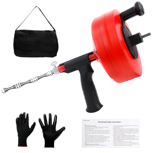 Rohrreinigungsspirale(15M), Spirale Abfluss Rohrreinigung mit Bohrer-Adapter, Sanitär-Schlange Clog Remover mit Arbeitshandschuhen, Manuelle oder Elektrische Verwendung Rohrentstopfer für Abfluss von Gekufa