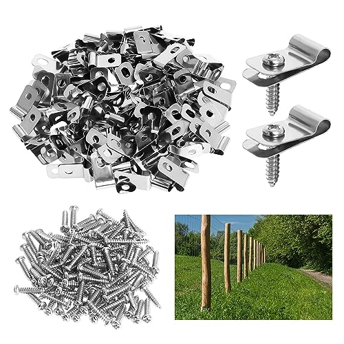 Zaundrahtklemmen 300 Stück, Edelstahl Zaunklammern mit Selbstschneidenden Schrauben, Landwirtschaft Zaun Befestigungsclips für 12-16 Gauge Drahtzaun und Zäune aus Vinyl, Holz oder Metall von Gekufa
