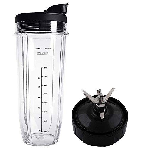 Flip Top To Go Deckel und 32oz Cup und 7 Flossen Klinge für kompatibel mit Nutri Ninja Auto IQ 1000W Blender Zubehör teile BL482 BL480-30 BL482-30 BL682 von Gekufa123