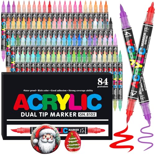 Gelanty Acrylfarbstifte, 84 Farben, Farbmarker mit Pinsel und feiner Spitze, direkte flüssige Acryl-Pinselmarker für Steinmalerei, Keramik, Holz, Kunststoff, Stein, DIY Handwerk von Gelanty