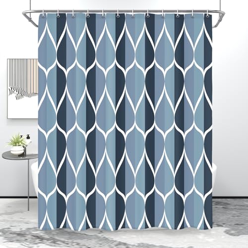 Gelbchu Ägäis Blauer Geometrischer Duschvorhang, Wasserdichtes Design und Polyester, Schnelltrocknend, Blauer Stoff Duschvorhänge Set für Badezimmer B 72 x H 72, Langlebig und Waschbar mit 12 Haken von Gelbchu