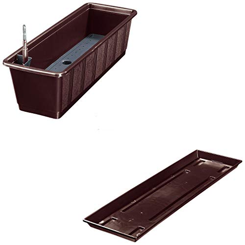 Balkonkasten Aqua Green Plus mit Bewässerung und passendem Untersetzer, Farben:braun, Länge:60 cm von Geli
