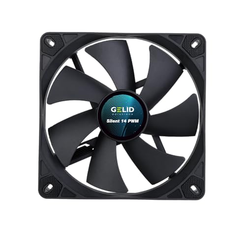 Gelid Solutions Silent 14 PWM Black | 140mm Lüfter | Leiser Betrieb | Optimierte Lüfterflügel | Hoher Luftstrom | 4-Pin-Anschluss | RPM 1000 | 140x140x25mm | Schwarz von Gelid