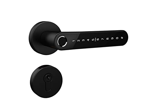 Gelikom ET2-0 Smart Home Türgriff mit RFID, Fingerprint & PIN (Schwarz + Gateway + Einsteckschloss) von Gelikom