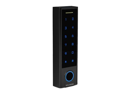 Gelikom Smart Home Codeschloss mit Fingerprint, RFID und PIN, verwaltbar mit APP, Schwarz (Codeschloss + Gateway + 5 RFID KeyFobs) von Gelikom