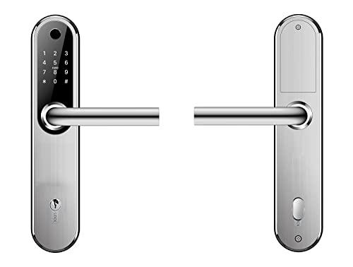 Gelikom Smart Home Türgriff mit Fingerprint, Karte und PIN, verwaltbar mit APP (Silber inkl. Gateway) von Gelikom
