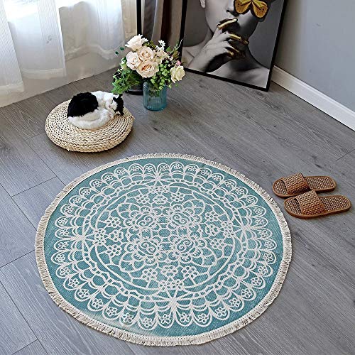 Geling Mandala Runde Teppich Tapisserie Yoga Matte Strand Tischdecke Beach Handtuch Bohemian Style Cotton Washable Teppich Für Wohnzimmer Schlafzimmer, Quaste, Baumwolle,F,150cm von Geling