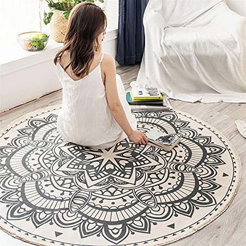 Geling Teppich Rund Böhmisch Baumwolle Leinen Teppiche Handgemachte Weben Indien Mandala Muster Runder Teppich Mit Quaste Für Wohnzimmer Küche Fußmatte,07,150 cm/59 in von GELing