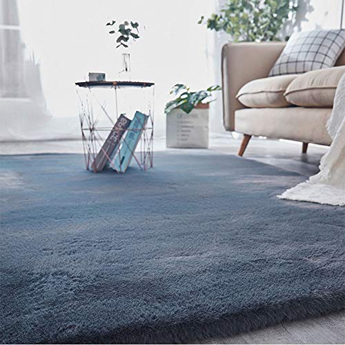 Teppich Wohnzimmer Kunstfell Plüsch Hochflor Shaggy Weich Waschbar, Modern Wohnzimmer Teppich Flauschig Lange Haare Fell Gemütliches Bettvorleger Sofa Matte,Blau,80 * 160cm von Geling