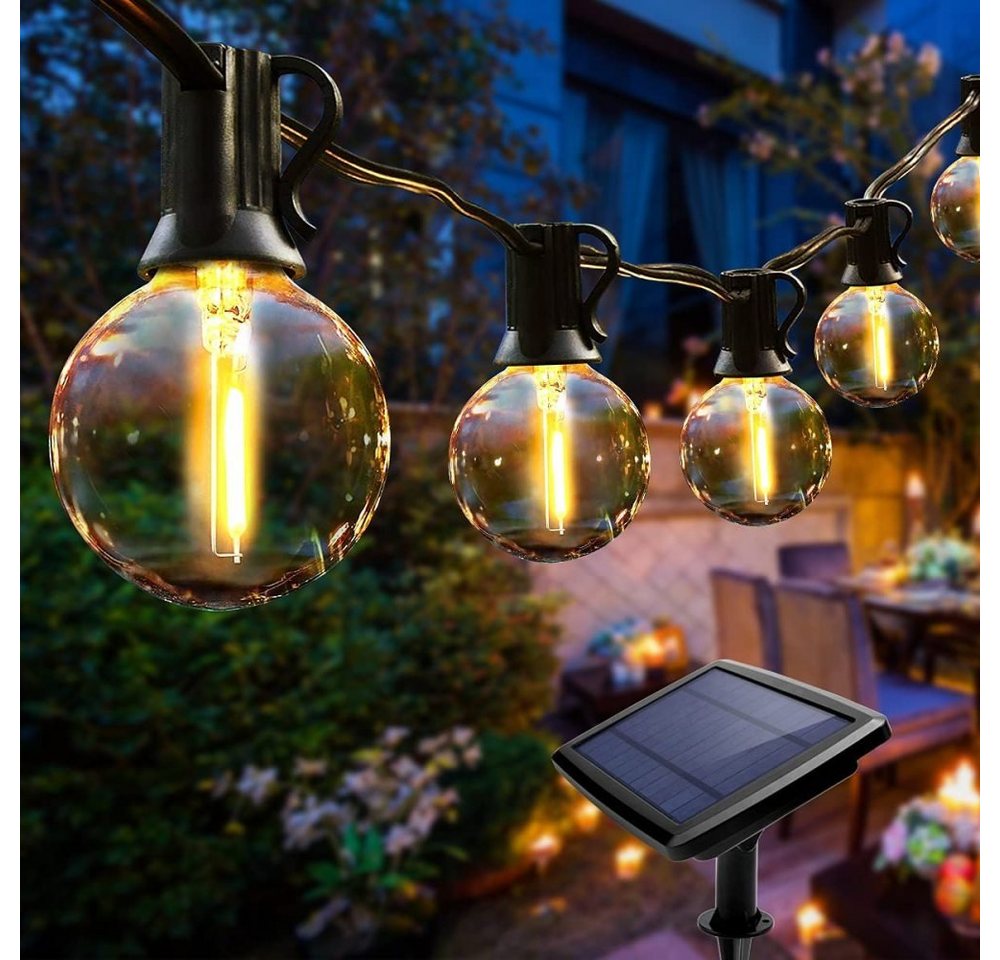 GelldG LED-Lichterkette Solar-Lichterkette mit 25 LED-Glühbirnen 7,6M Warmweiß Lichterkette von GelldG