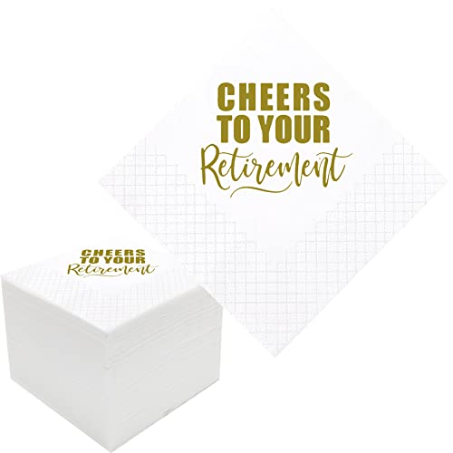 Geloar Cocktail-Servietten, 100 Stück, goldfarbene Cheers To Your Retirement-Servietten, Einweg-Papierservietten, offizielle Happy Retirement-Serviette für Ruhestand, 2-lagig, 12.7x12.7 cm von Geloar