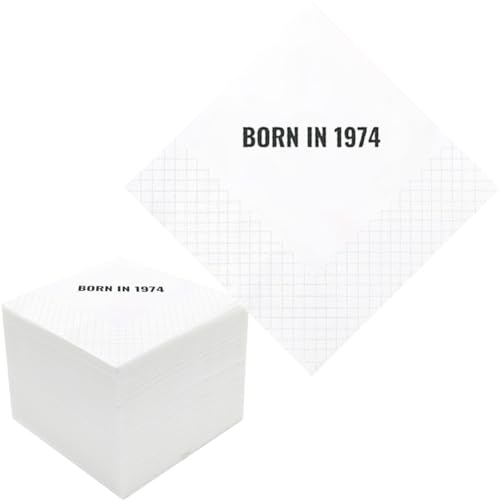Geloar Cocktail-Servietten zum 50. Geburtstag "Born in 5,014.0 cm, 100 Stück "Born in 1974 50th Birthday", Papierservietten für den fünfzig 50. Geburtstag, 2-lagig, 12,7 x 12,7 cm (schwarz, geboren im von Geloar