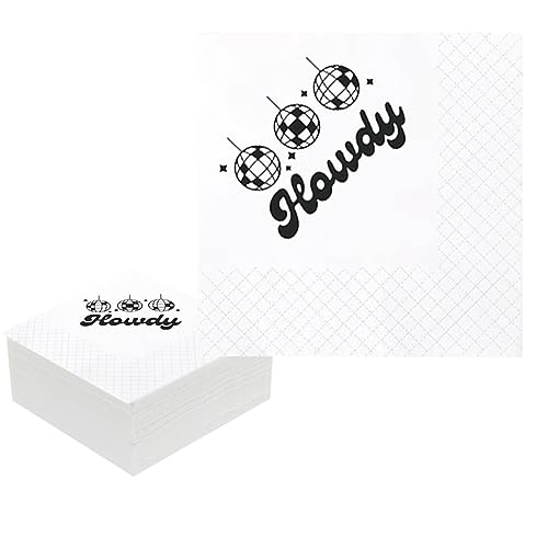 Geloar Howdy Cocktail-Servietten, 50 Stück Howdy Howdy Howdy Papierservietten für Western Cowgirl Disco Last Rodeo Nashville Junggesellinnenabschied Brautdusche Tischdekorationen 2-lagig, 12,7 x 12,7 von Geloar