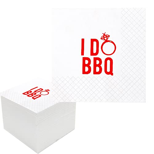 Geloar I Do BBQ Cocktail-Servietten, 100 Stück, rot, I Do BBQ, Einweg-Papierservietten für Cocktails, Verlobungen, Hochzeiten, Bars, Proben, Abendessen, Brautdusche, 2-lagig, 12.7x12.7 cm von Geloar