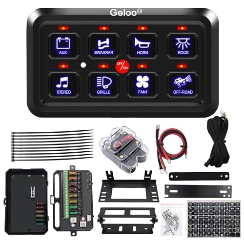 Geloo 8 Gang Schalter Panel Kit, 12V/24V Universal Circuit Control Relais System Touch Switch Box RGB Sieben Farben mit Automatischer Dimmbarer Kippschalter Panel für Auto LKW Wohnmobile Boot SUV Geloo 8 Gang Schalter Panel Kit, 12V/24V Universal Circuit Control Relais System Touch Switch Box RGB Sieben Farben mit Automatischer Dimmbarer Kippschalter Panel für Auto LKW Wohnmobile Boot SUV von Geloo