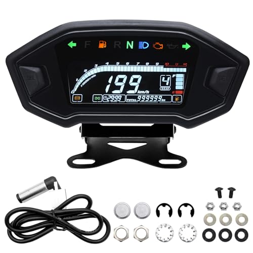 Geloo 12000 U/min Motorrad Tachometer mit Halterung, Universal Hintergrundbeleuchtung Motorrad Wasserdicht Tachometer Kilometerzähler Gauge für 1,2,4 Zylinder von Geloo