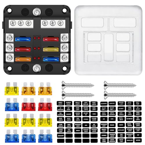 Geloo 6 Fach Sicherungshalter, Sicherungskasten kfz Standard Auto Sicherungen, Auto Sicherungsdose mit LED-Anzeige Schutzabdeckung für Auto, Boot, Marine, LKW, SUV, Yacht, RV von Geloo