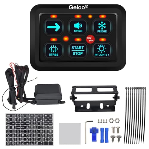 Geloo 6 Gang Schalter Panel Kit, Universal Circuit Control Relais System Touch Switch Box RGB sieben Farben mit Automatischer Dimmbarer 12V/24V On-Off Kippschalter Panel Touch-Schalter-Box von Geloo