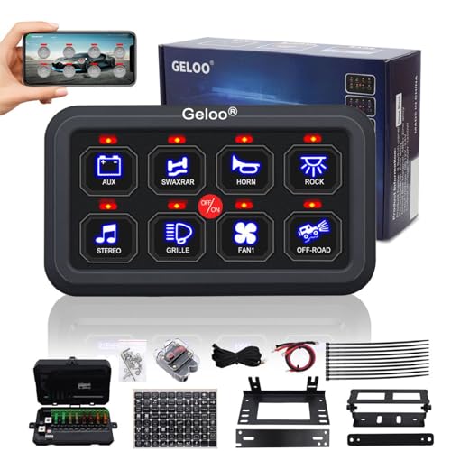 Geloo 8 Gang Schalter Panel Kit, Universal 12V/24V Circuit Control Relais System Touch Switch Box Schalttafel RGB sieben Farben Dimmbarer mit APP On-Off Kippschalter Geloo 8 Gang Schalter Panel Kit, Universal 12V/24V Circuit Control Relais System Touch Switch Box Schalttafel RGB sieben Farben Dimmbarer mit APP On-Off Kippschalter von Geloo
