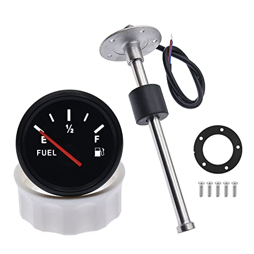 Kraftstoffstandsanzeige mit Kraftstoffstandssensor, 0–190 Ohm rote Hintergrundbeleuchtung Tankuhr mit Wasserstandssensor Kraftstoffsensor für Auto, Boot, Wohnmobil (250 mm) von Geloo