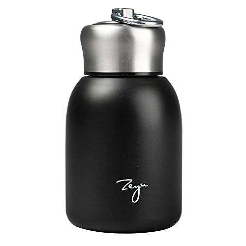 Tragbare kleine Vakuum-Thermoflasche, Mini-Edelstahl-Thermoflasche, matt, isolierte Wasserflasche für heiße und kalte Getränke, Tasse, Reisen, Sport-Wasserflasche 280 ml (schwarz) von Gelory