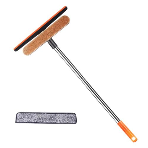 Fensterputzer mit 110 cm Teleskopstange, Professioneller Fensterwischer Reiniger, Fensterreiniger Set mit 360° Rotations mit Squeegee und Mikrofasertuch für Hohe Fenster im Innen, Außen von GeluEla