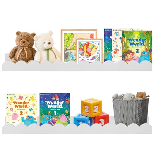 GeluEla 2er Set Bücherregal Wandregal Schweberegal Weißes Wandregal Wellen-Schweberegal Bilderregal für Wanddekoration und Aufbewahrung (42 x 12 x 5 cm) (Weiß) von GeluEla