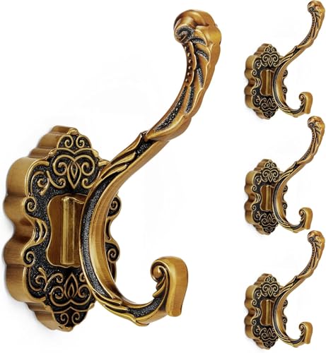 GeluEla 4 Stück Kleiderhaken, Vintage Bronze Wandhaken, Metall Garderobenhaken, Kleiderhaken Wand Hohe Festigkeit mit 4 Sätze Schrauben für Schlafzimmer, Badezimmer, Kleiderschrank, Wohnzimmer von GeluEla