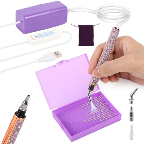 GeluEla Diamond Painting Zubehör Boxen,Elektrischer Vakuum-Diamant-Malstift, USB Diamant-Malzubehör-Werkzeuge,Diamond Painting Set,Langlebig und Stabil,Lila von GeluEla