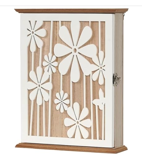 GeluEla Schlüsselkasten Holz Schlüsselbox, Dekor Schlüsselschrank, Wand Schlüsselablage mit Schlüsselhaken, Metallverschluss Schlüsselbrett Wandorganizer für Eingang Flur Büro 26 x 20 x 6cm von GeluEla