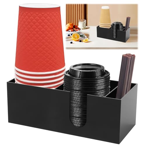 Getränkehalter und Deckelhalter,Kaffeebecher Einweg Organizer für Kaffeegläser mit Spender für Einwegbecher mit 3 Fächern,Kaffee Organizer,Kaffeepads Aufbewahrung fur Coffee Station Bar (Schwarz) Getränkehalter und Deckelhalter,Kaffeebecher Einweg Organizer für Kaffeegläser mit Spender für Einwegbecher mit 3 Fächern,Kaffee Organizer,Kaffeepads Aufbewahrung fur Coffee Station Bar (Schwarz) von GeluEla