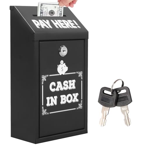 Spendenbox aus Metall,Briefkasten Klein Spendensammelbox mit Schlüsselschloss Sichere Vorschlagsbox,Metall-Spendenbox Schlüsselbox für Zuhause, Büro, Außentür (Schwarz) von GeluEla