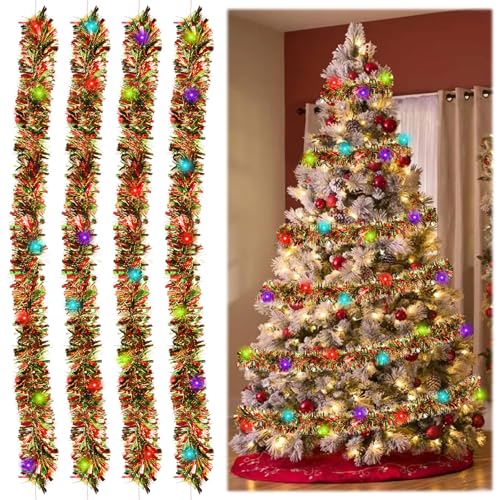 Weihnachtsbaum Vorbeleuchtete Girlande mit 5m Blinkende Farbkette,Weihnachtsbaumgirlande,Weihnachtsgirlande Treppe Christmas Decorations Weihnachten Deko (4 Girlanden à 2 m) von GeluEla