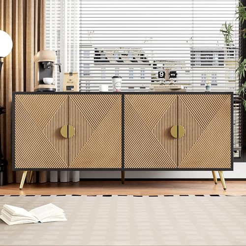160 cm Sideboard, Vier Türen, Goldene Gebürstete Griffe und Hochglanz Tischbeine von Gelukueub