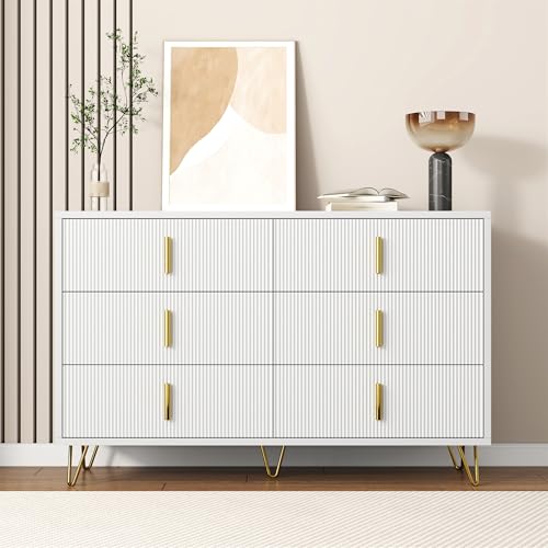 Elegantes Sideboard mit modernem Design, Kommode und viel Stauraum, goldene Griffe (White+Gold) von Gelukueub