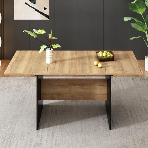 Erweiterbarer Esstisch 140/180 * 80cm, geeignet für 4-6 Personen, Holzmaserung Rechteckiger Esstisch, Natürlicher, im minimalistischen Stil Erweiterbarer Esstisch 140/180 * 80cm, geeignet für 4-6 Personen, Holzmaserung Rechteckiger Esstisch, Natürlicher, im minimalistischen Stil von Gelukueub