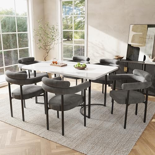 Esszimmerstühle, Moderne und Schlichte Esszimmerstühle aus cremefarbenem Wildlederstoff, Bequeme Ringsitze, geeignet für Esszimmer, Wohnzimmer und Arbeitszimmer (Dunkelgrau 6 Stück) von Gelukueub