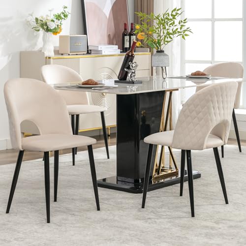 Esszimmerstuhl, Polsterstuhl Design Stuhl mit Rückenlehne,Sitzfläche aus Samt Gestell aus Metall,Verstellbare Füße,Diamantmuster auf der Rückseite,Beige (Beige 4 Stück) von Gelukueub