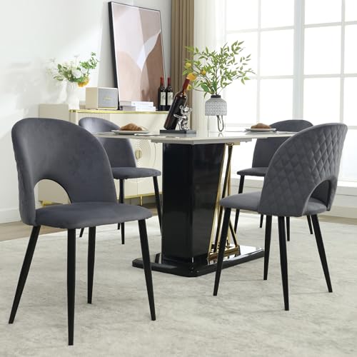 Esszimmerstuhl, Polsterstuhl Design Stuhl mit Rückenlehne,Sitzfläche aus Samt Gestell aus Metall,Verstellbare Füße,Diamantmuster auf der Rückseite,Grau (Grey 4 Stück) von Gelukueub