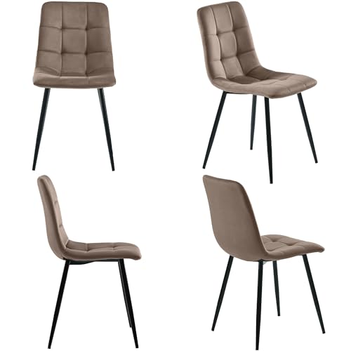 Esszimmerstuhl (4 St),4er-Set Polsterstuhl Design Stuhl mit Rückenlehne,Sitzfläche aus Samt Gestell aus Metall (Braun) von Gelukueub