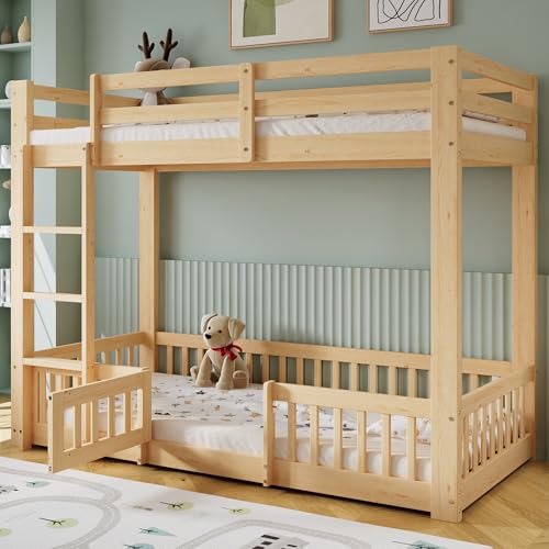 Etagenbett, Holzbett, Kiefer + LVL, mit rechtwinkliger Treppe, mit Geländer und Tür, mit Absturzsicherung, Freier Gestaltungsraum unter dem Bett, Natur, 90x200cm Etagenbett, Holzbett, Kiefer + LVL, mit rechtwinkliger Treppe, mit Geländer und Tür, mit Absturzsicherung, Freier Gestaltungsraum unter dem Bett, Natur, 90x200cm von Gelukueub