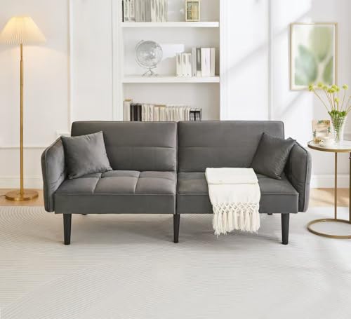 Gelukueub 2-in-1 Verstellbares Schlafsofa – Zweisitzer mit Samtbezug, klappbaren Armlehnen & Schlaffunktion,ideal für kleine Räume von Gelukueub